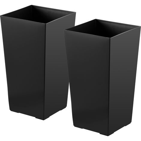 Mophorn Macetas Altas para Plantas de 550 mm, 2 Unidades, Maceteros Grandes para Uso Interior y Exterior, Diseño Cónico Cuadrado y Moderno, con Depósito de Agua,  Plástico, Ideales para Jardín, Negro