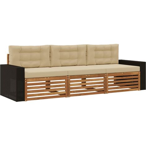 Outdoor Sofa Set with Cushion 3 pcs Natural and Beige Polyester vidaXL (1/5)