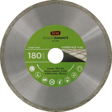 Disco de diamante para azulejero de 180 mm con agujero de 25,4 mm - Scid