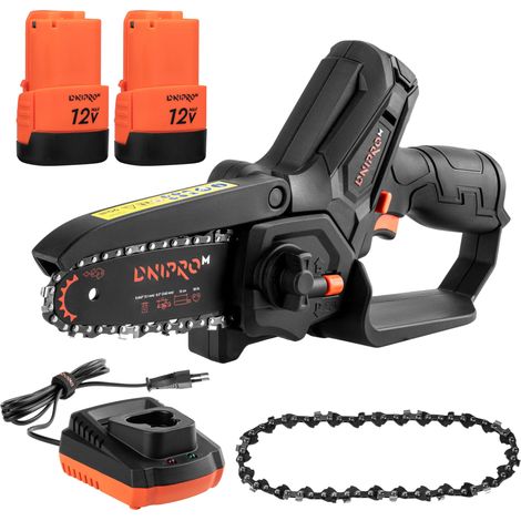 Dnipro-M Mini Motosierra CS-12 12V, Espada 12 cm, Longitud de Corte 10 cm, Tensor sin Herramientas, 2 Baterías 2Ah + 4Ah y Cargador (1/5)
