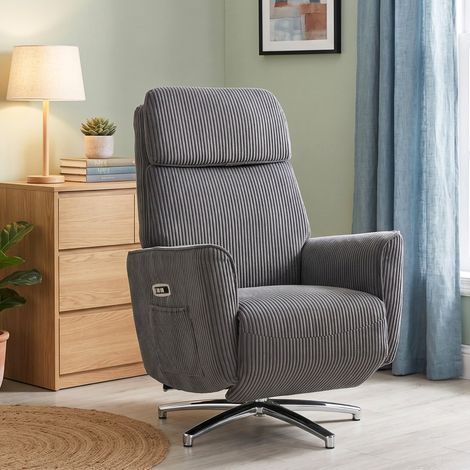 DESMIU Fauteuil relax électrique avec double moteur, rotation 360°, USB et poches latérales, en polyester gris foncé (1/4)