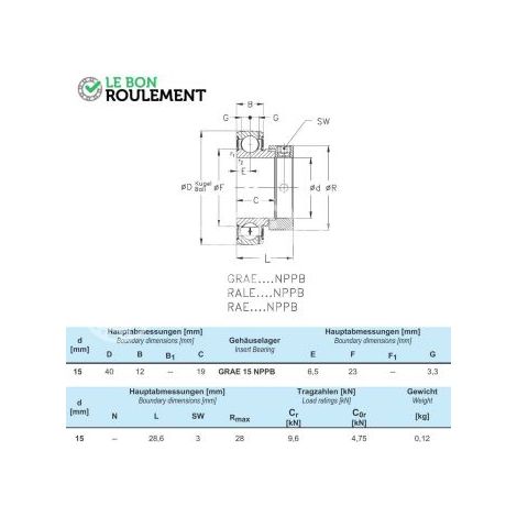 Roulement de palier GRAE15-NPP-B-NKE