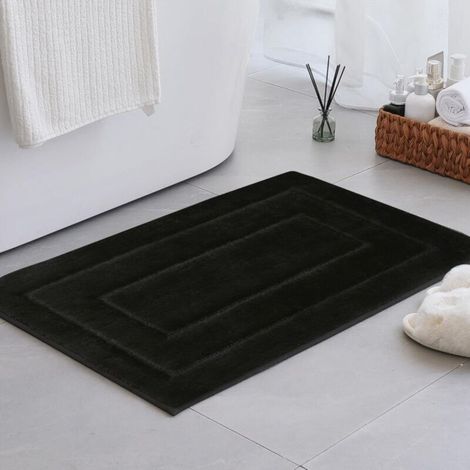 Tapis antidérapant, doux, absorbant, lavable en machine pour salles de bains et douches, 50 x 80 cm, noir (1/5)