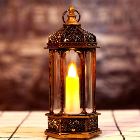 Lanterne Décorative Vintage - Lanterne LED avec Bougie Pilier - Étanche - Alimentée par Piles - Pour Extérieur Intérieur Mariage Noël - 14,5 x 6,3 cm - 1 Pièce (1/5)
