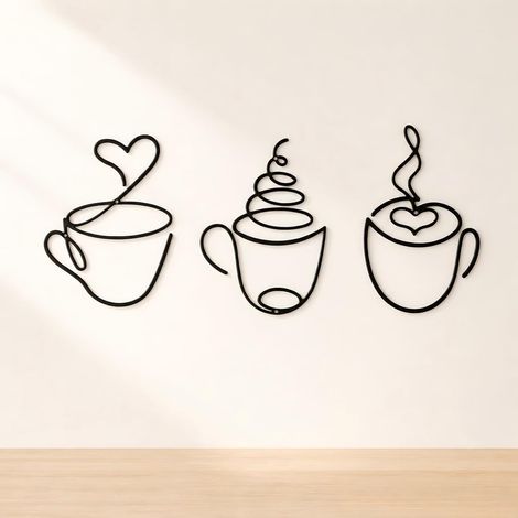 3 Pièces Déco Murale Métal Noir Tasse à Café Décoration Murale pour Cuisine Salle à Manger Salon Café Bureau Couloir