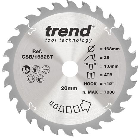 Lame scie circulaire TCT pour bois 168 mm, 20 mm, 28 dents, 1,8 mm (1/5)