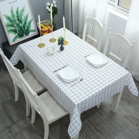 Nappe rectangulaire à carreaux couleur café (137 x 180 cm), en PVC, lavable Nappe en plastique facile à nettoyer, résistante aux taches et imperméable (1/5)