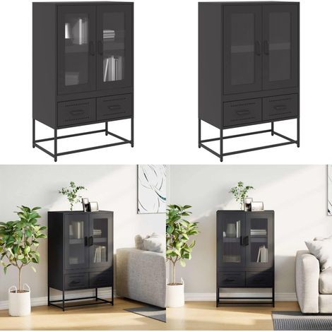 vidaXL Buffet haut noir 68x39x111,5 cm acier (1/5)