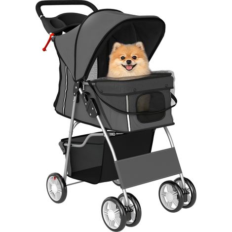 Petit chariot pour chien avec panier de rangement, roues et coussin lavable 77 x 44 x 102 cm, gris foncé, porte-gobelet