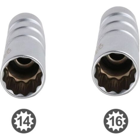 FENOPLASTICA2pcs 14mm/16mm Douille de bougie d'allumage pivotante magnétique, 3/8' cle bougies voiture douze pans avec conception pivotante (Matériau CR-V) (1/3)