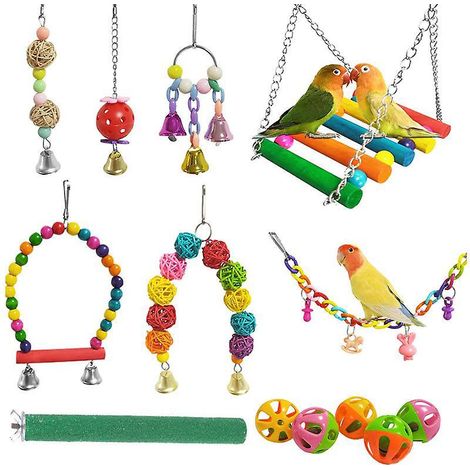 jouets Pour Oiseaux, Bois Naturel D'escalade Chelles Jouets, Balanoires, Escalade Perch Pour Cages Oiseaux De Petite Taille, Perroquets, 9 Pices (1/5)