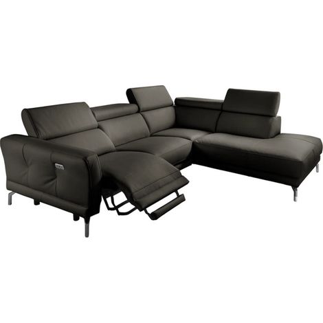 Canapé d'angle relax en 100% tout cuir épais de luxe italien avec relax électrique, 5/6 places DALI, anthracite, angle droit (1/5)