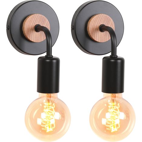 Aplique de Pared Industrial de Metal Madera E27 Vintage Edison para Hogar, Café, Bar, Pasillo, Comedor, Salón, Dormitorio (2x Negro) (1/5)