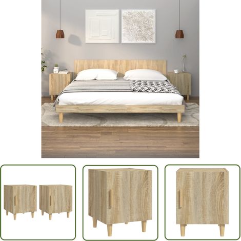The Living Store Tables de chevet 2 pcs Chêne Sonoma Bois d'ingénierie - Table De Chevet - Meuble De Chambre - Mobilier Intérieur - Commode - Étagère (1/5)