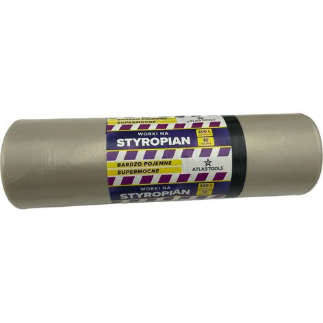 Bolsas de herramientas Atlas para construcción de poliestireno, resistentes, para basura, muy grandes, 120x165cm, 300L, 10 unidades. (1/4)