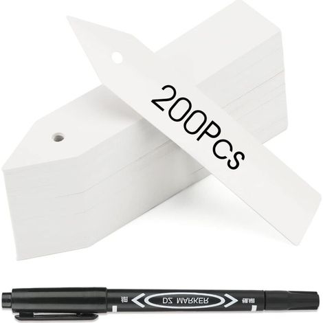200 Stück 10x2cm weiße Kunststoff-Setzlingsetiketten für den Gemüsegarten - Crezuo