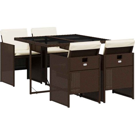 5 Piece Garden Dining Set with Cushions Brown Poly Rattan vidaXL (1/5)