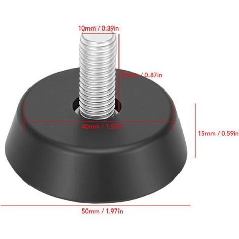 4 pièces pieds de nivellement, niveleur de meubles à visser en caoutchouc antidérapant à filetage 10 mm x 22 mm pour tables, (1/4)