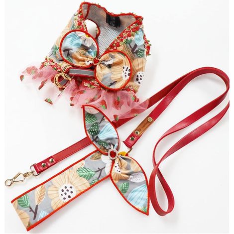 Ensemble de harnais pour chien à imprimé floral Designer de luxe Petit collier de gilet de harnais moyen pour Chihuahua Chiot Animaux (1/4)