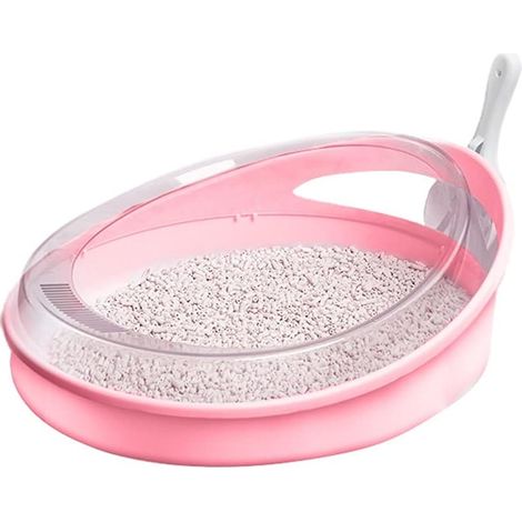 Portable Cat Toilet Semi-enclosed Cat Litter Box Large Anti-splash Cat Potty Tray with Scoop Non-Toxic Cleaning Product (Color : Pink) Pink