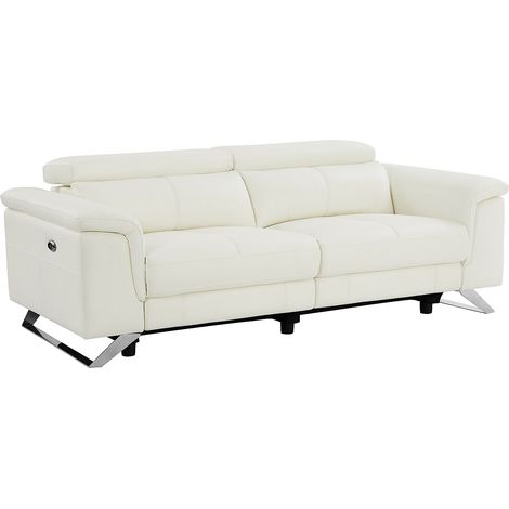 Divano 3 posti relax elettrico in Pelle di vacchetta Bianco - BREYT II