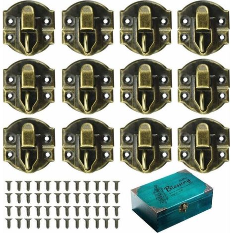 12 PCS Loquet Laiton Antique en Fer Loquet Verrous Vintage Coffre 27 X 29 MM Fermoir Boîte avec Vis Serrure Moraillon Vintage (1/5)