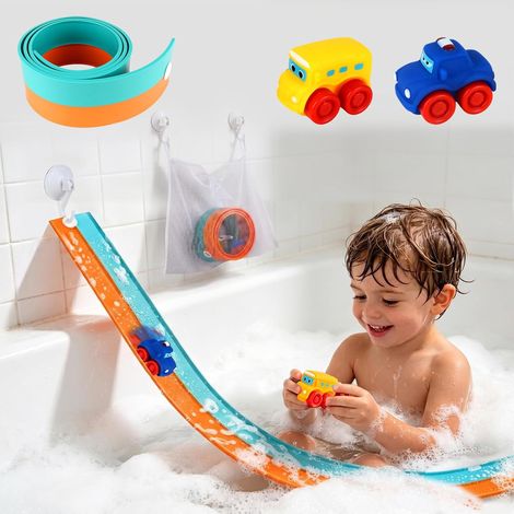 Children's Bath Toy, Racing Car Bath Game  With 2 Cars, Suction Cups, Mesh Storage Bag, Shower Toy - Gifts for Boys and Girls (1/5)