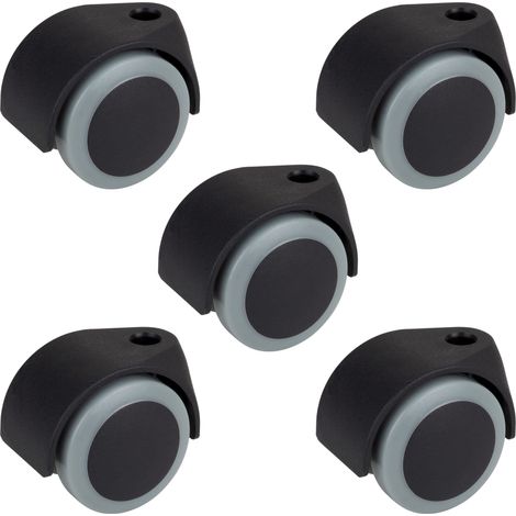 Roulettes pivotantes, lot de 5, chaise de bureau, 50 mm x 54 mm, capacité de charge 120 kg, trou arrière 10 mm, plastique, gris/noir (1/3)