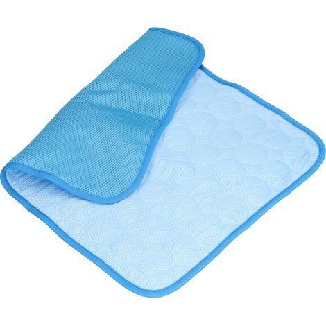 Tapis rafraîchissant pour chien et chat, bleu, taille S (50x40 cm), coussin d'été en soie glacée, literie réfrigérante pour animaux de compagnie. (1/5)