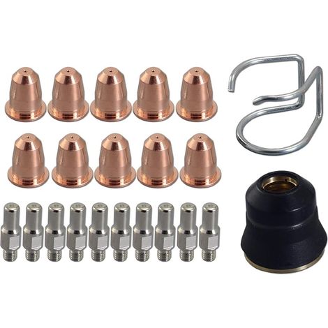 Électrode au plasma PR0110 Pointe au plasma 0.8 PD0116-08 Guide d'écart CV0010 Chapeau de retenue de buse extérieure PC0116 Kit assorti pour torche coupe-plasma S45, 22 pièces (1/5)