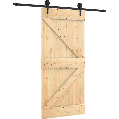Schiebetür Natürlich und Schwarz 95 x 210 cm Massivkiefer vidaXL
