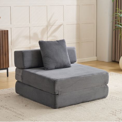 Sofá cama de suelo convertible de tela con efecto pana gris oscuro OKWISH (1/5)
