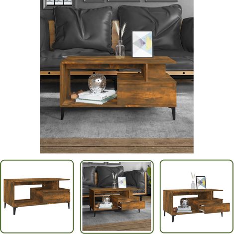 The Living Store Couchtisch Räuchereiche 90x49x45 cm Holzwerkstoff - Couchtisch - Wohnzimmerschrank - Holzmöbel - Dekorationstablett - Sideboard (1/5)