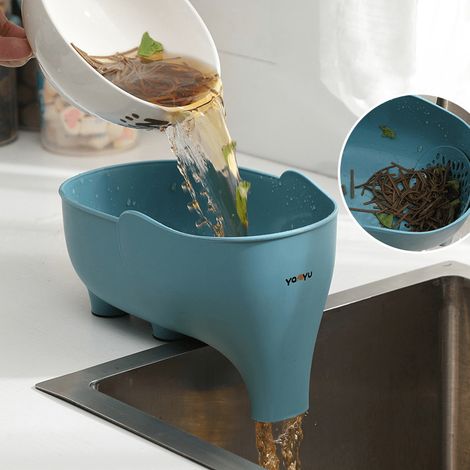 Égouttoir élégant en forme d'éléphant bleu, panier d'égouttage en plastique antidérapant et sans danger pour les aliments, idéal pour la cuisine et les soupes aux fruits. (1/5)