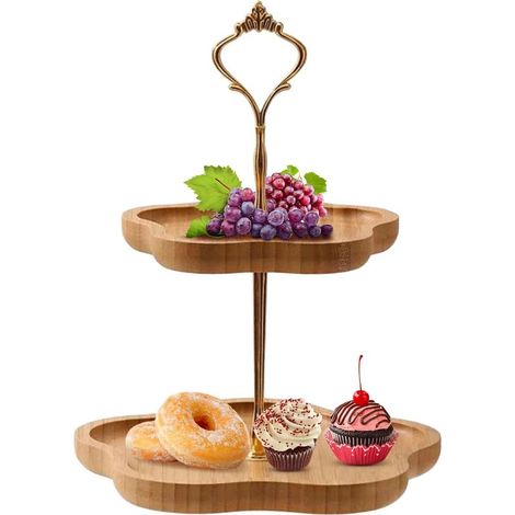 Présentoir à gâteaux en bois à deux étages, présentoir aéré pour cupcakes, desserts et fruits (1/5)