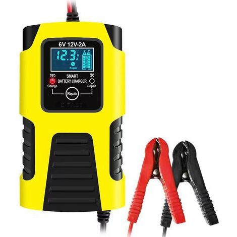 12V/2A Automatic Smart Battery Charger, Portable Maintenance Charger, Yellow (1/5)