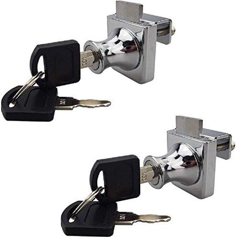Lot de 2 serrures simples à charnières pour vitrine en verre, chromées, avec clé séparée, sans perçage.