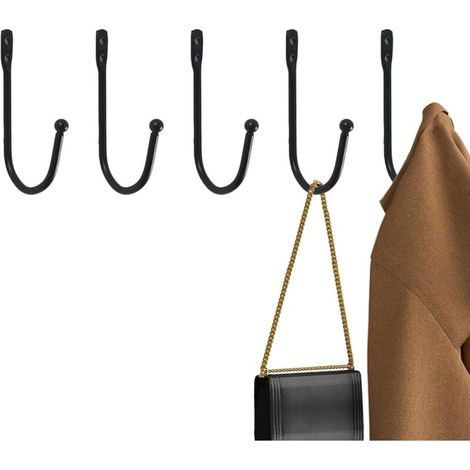 Lot de 5 Porte Manteau,Crochet Adhesif Mural,Porte Serviette,Patere pour Vestes Chambre,Salle de Bain(À visser,avec vis,Noir) (1/5)