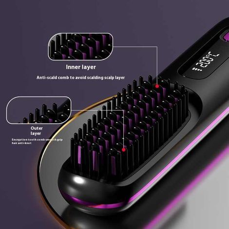 Haarglätter – Kabelloser Kamm mit negativen Ionen, 4000 mAh Schnellheizfunktion und handlichem Reiseformat, wiederaufladbare Bürste zum Stylen und Locken der Haare (1/5)