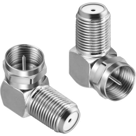 Lot de 2 Connecteurs Coaxiaux F Coudés - Adaptateur Mâle vers Femelle RG6 - Alliage de Zinc Robuste - Gain de Place pour TV Murale - Argent 2,3 cm (1/5)