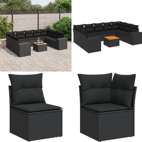 10-tlg. Garten-Sofagarnitur mit Kissen Schwarz Poly Rattan - Gartensorte - Outdoor Möbel - Lounge Set - Gartenlounge - Esstischset - Home & Living (1/5)