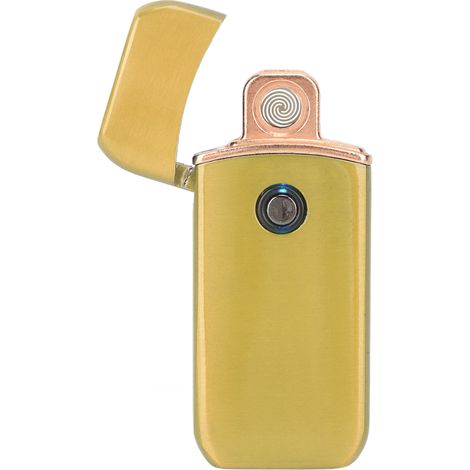 Briquet électronique coupe-vent avec bouton de chargement USB double face et finition dorée brossée (1/5)