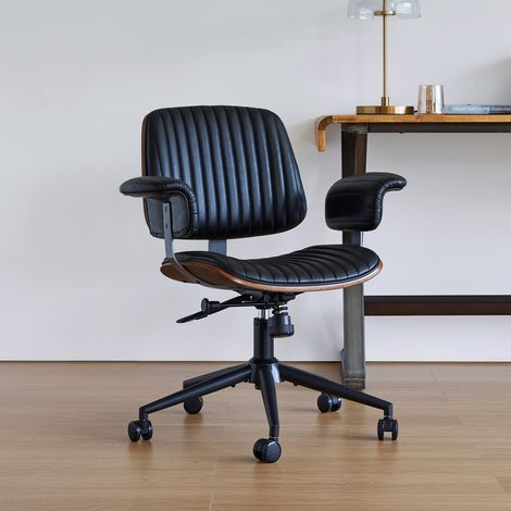Sedia da ufficio per casa, sedia ergonomica in cuoio con ruote e braccioli in rovere, sedia girevole regolabile in altezza per dirigenti (1/5)