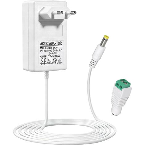 24V 3A 72W Adaptateur Alimentation AC 100 240V avec Prise EU Transformateur DC 24V pour Bandes LED et Caméras CCTV, Connecteur 5,5 x 2,5 mm, Câble 1,5 m (1/5)