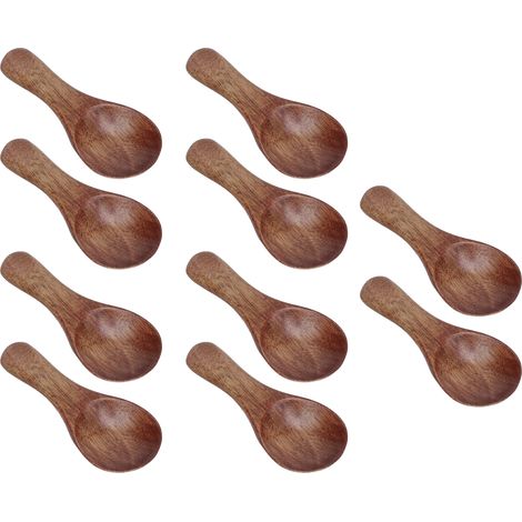 10 kleine Holzlöffel zum Kochen und Würzen von Öl, Kaffee, Tee und Zucker (1/5)