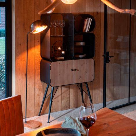 Etagère 2 portes 3 niches 80x35x160 cm en bois et métal noir - OVILAX (1/5)