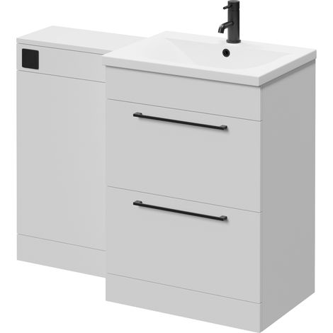 Napoli 460 Gloss White 1100mm 2 Drawer Vanity Unit Toilet Suite with Glide Basin - 1100mm - Matt Black 320mm HandleWithout Kingston Toilet Pan