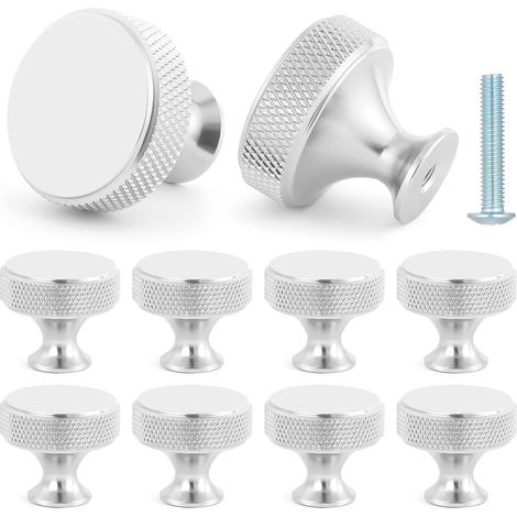 JSSEVN - 10 Pieces Silver Furniture Handles, 30.5mm Vintage Drawer Knobs, Round Cabinet Knobs, Aluminum Alloy Knobs with Screws (1/5)