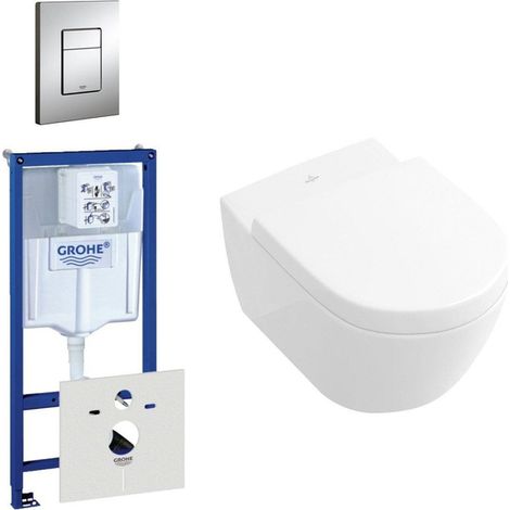 Villeroy & Boch Subway 2.0 pack WC compact composé de bâti-support, cuvette, abattant WC et plaque de commande chrome mat