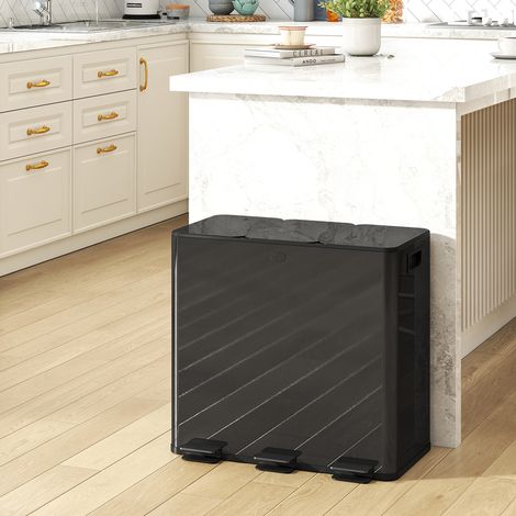 Poubelle cuisine tri sélectif 3x20 L seaux amovibles 61,9x36,6x56,7 noir (1/5)